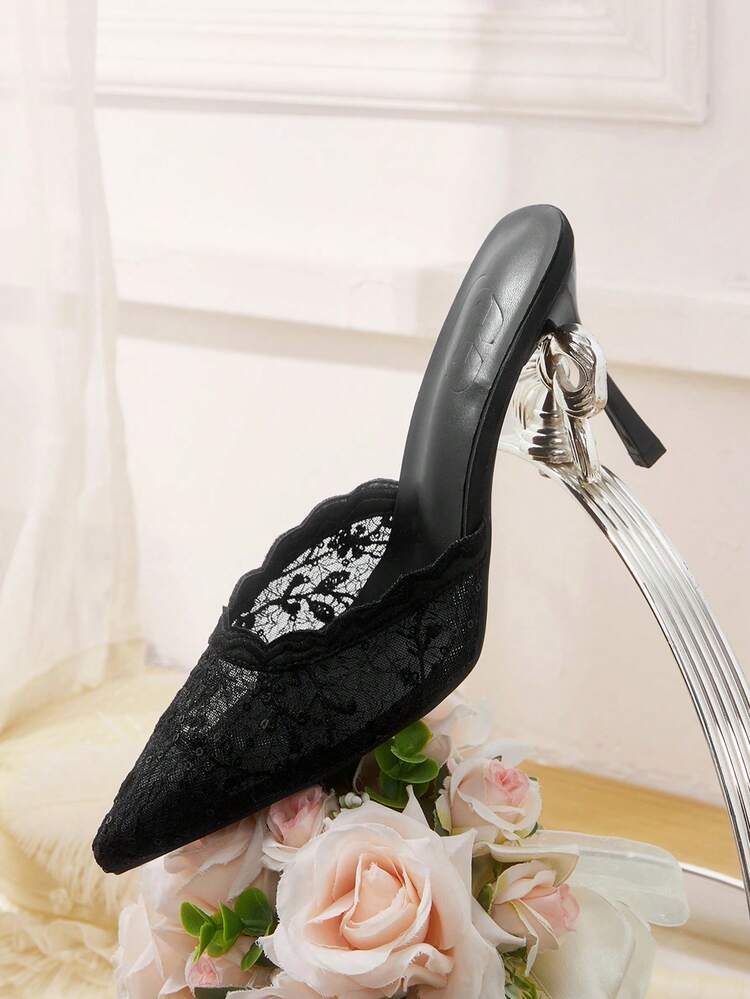 CUCCOO HITCHD Women Fashion Elegant Commuter Mesh Embroidery Embroidery Beads Pointed Stiletto High Heel Shoes Pumps