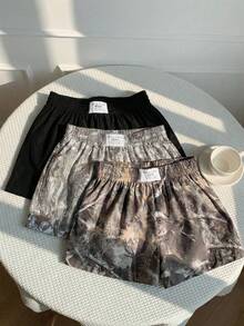 SHEIN EZwear 3件套女士休闲迷彩印花短裤套装，梭织面料，舒适日常穿着 - 彩色 - 查看 5