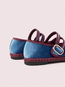 CUCCOO DOLLMOD Retro Contrast Trim Casual Comfortable Versatile Flat Shoes, Suitable For Walking, Travel And Vacation - Dusty Blue - View 9