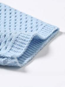 Manfinity Roughcore Men's Letter Striped V-Neck Short Sleeve Hollow-Out Knit Top - Blue and White - View 3