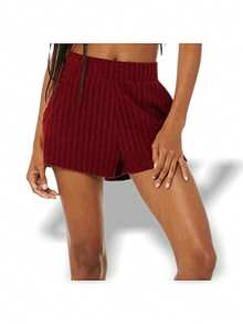 Alo Yoga Shorts RIBBED TAKE COMFORT Sweat Absorption Breathable Lightweight Good Elasticity Easy To Wash Daily Sports Women Deep Red W6234R - CRANBERRY - 深紅色 - 查看 3