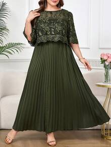 Reflora 大码优雅褶皱连衣裙，夏季 - 綠色 - 查看 8