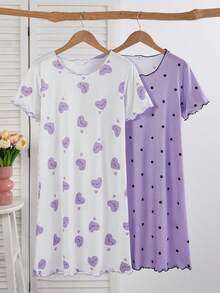 Genkimix Kids 2件装女童针织蝴蝶印花睡衣，夏季 - 紫色 - 查看 1