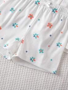 SHEIN Playful Pals 8件套女婴幼儿/新生儿0-3岁春夏休闲可爱罗纹针织吊带背心和短裤套装，日常穿着 - 淡紫色 - 查看 4