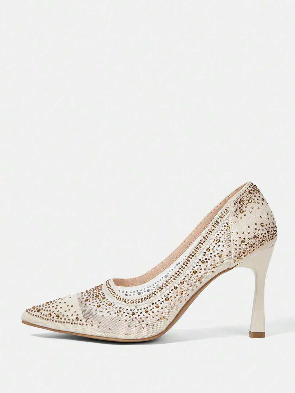 CUCCOO HITCHD Women's Pointed Toe High Heel Shoes, Rhinestone Decor Mesh Fabric, Fashion Comfortable For Daily, Party, Wedding, Slip-On Elegant Shoes Wedding Shoes