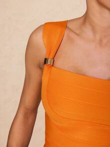 Lumalex 女士时尚弹力金属装饰露脐上衣，夏季 - 橘色 - 查看 6