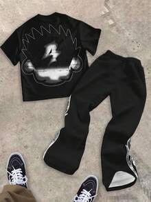 Tween Boy Summer Casual Cartoon Print T-Shirt And Pants Set - Multicolor - View 3