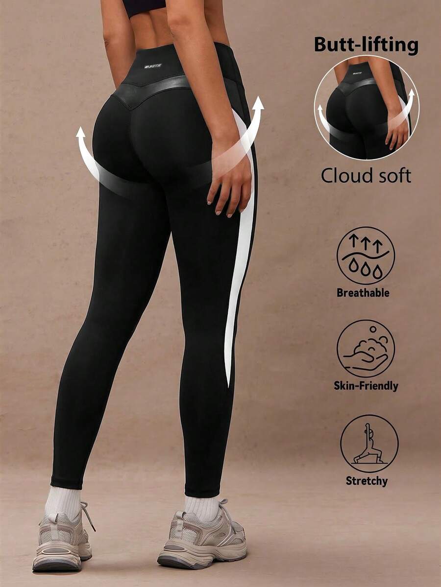 Lumalex Quần legging thể thao cạp cao màu tương phản dành cho nữ mặc hàng ngày