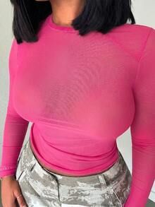 Alexandranx Sheer Slim Top Without Bra - Hot Pink - View 3