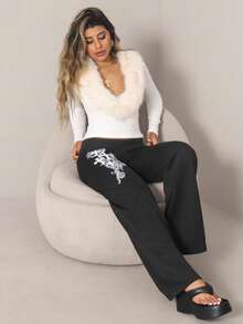 Rayane Ketlyn 女士性感休闲白色羊毛领修身长袖 T 恤、针织汗衫、复古 Y2K 上衣、秋冬 - 白色 - 查看 3