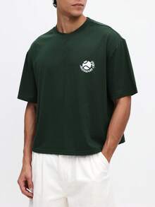 SUMWON Men Casual Boxy Fit Crew Neck Short Sleeve T-Shirt With Game Point Back Print Summer Street Style Cotton Tee - Green - View 6