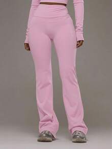 Musera Sport Curved Back Waistband Mid Rise Flared Active Leggings Only Sport Workout Gym Pilates Fitness Daily Casual - Pink - View 2