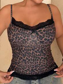 Maria Perezxox Women's All-Season Streetwear Y2K Gyaru Daily Wear Basic Leopard Contrast Lace Bow Slim Fit Tank Tops,Leopard Print Top,Cheetah Print Top,Leopard Print Top - Brown - View 6