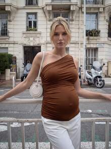 MaterniWear Maternity Casual Solid Color Sleeveless Fitted Tank Top, Summer - Rust Brown - View 2