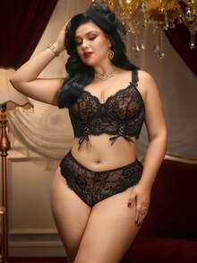 PinupPomp Black Fashionable Retro Sexy Plus Size Lingerie Set Lingerie For Women Bra And Panty Set Black Lace Lingerie Lace Underwear Women's Lingerie - Black - View 5