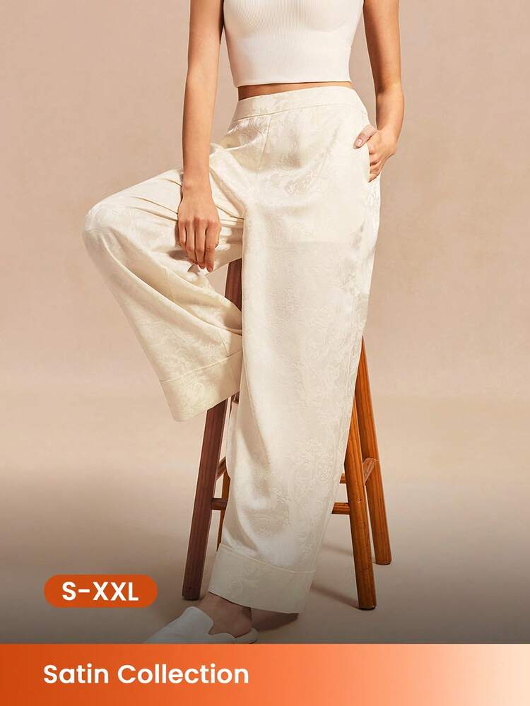 Cream Satin Wide-Leg Sleep Pants