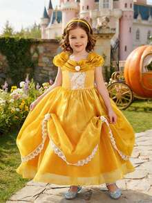 Glamorique Kids Yellow Girls' Graduation Ball Gown,White Summer Lace Flower Girl Dress,Soft - Yellow - View 3