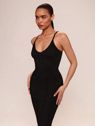 SHEIN BAE Women's Solid Color Fitted Sexy Camisole Summer Sports Dress