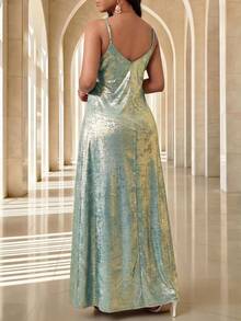 Fleurora 大码薄荷绿吊带无袖长款夏季连衣裙 春季连衣裙 婚礼宾客礼服 女士派对礼服 优雅派对礼服 婚礼/派对/鸡尾酒会礼服 女士奢华晚礼服 女士正式礼服 女士优雅特殊场合礼服 派对礼服 金属光泽闪亮连衣裙 - 淺藍色 - 查看 2