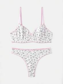 lacRébo Set Lingerie Lucu dengan Bra Berkawat Motif Bunga dan Celana Dalam yang Serasi, Set Lingerie Push Up, Set Lingerie Krem, Bra Segitiga, Set Lingerie Vintage - MultiWarna - View 7