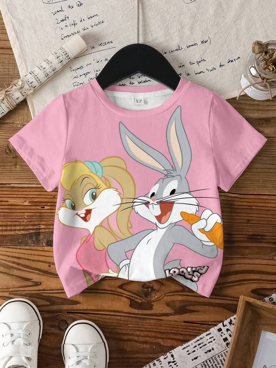 LOONEY TUNES X SHEIN 女童卡通全印花T恤 - 白色 - 查看 1
