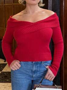 Bethéva Women Streetwear Solid Color Slim Fit Casual Street Style Long Sleeve Sweater Top - Burgundy - View 3