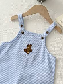LMoss Kids Baby Boy Casual Cute Versatile Striped Cartoon Bear Pattern Bib Shorts With Hat,Kids - Blue - View 4