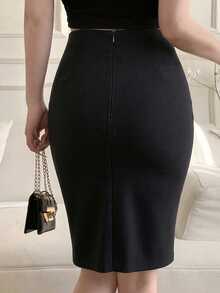 DAZY Women's Solid Color Bodycon Pencil Skirt - Black - View 2