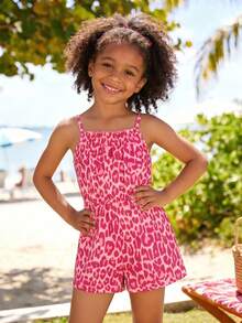 SHEIN Elladie kids Young Girl Vacation Frill Trim Casual Jumpsuit Baby Pink Summer - Pink - View 5
