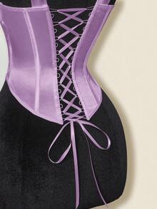 SHEIN ICON Mesh Plunging Neck Fishbone Bustier Camisole - Purple - View 5