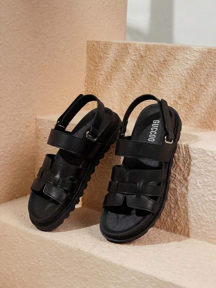 Woman Shoes Fashionable Black Double-Layered Thick Sole Flat Sandals For Spring And Summer Vacation Shoes Summer Christmas Fall New Year Holiday