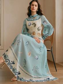 Anewsta 女士中长款度假风印花长袖连衣裙 - 彩色 - 查看 8