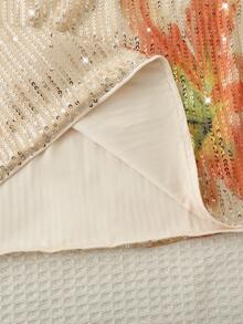 Franclia Floral Print Sequin Embellished Mini Skirt, Suitable For Vacation & Beach In Summer - Multicolor - View 3