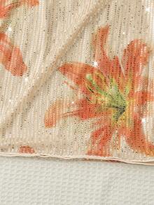 Franclia Floral Print Sequin Embellished Mini Skirt, Suitable For Vacation & Beach In Summer - Multicolor - View 4