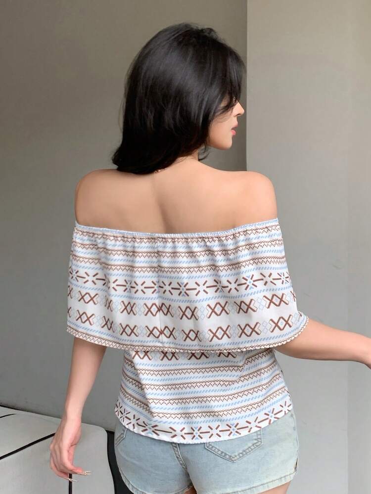 Floral Print Off Shoulder Casual Vacation Summer Top, Women Blouse Boho