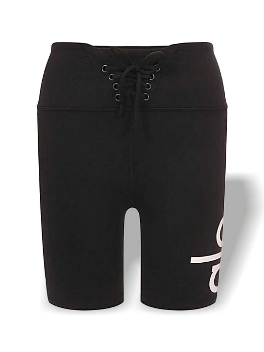 Alo Yoga Shorts YOGI LACE UP Sweat Absorption Breathable Lightweight Good Elasticity Easy To Wash Yoga Sports Women Black White W6163RG - BLACK/WHITE - Đen / trắng - Xem 1