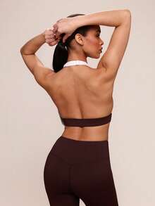 SHEIN BAE Débardeur d'été sportif à col ras-du-cou et dos nu de couleur contrastée - Tabac - Voir 2