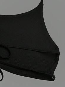 Sweetra Áo tắm nữ kiểu dáng thể thao giản dị, gợi cảm, tối giản, dây mảnh, buộc dây. - Xám - Xem 8