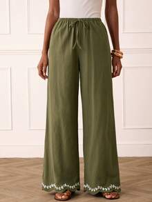 Quần cotton thêu thanh lịch dành cho nữ - màu xanh lá - Xem 5