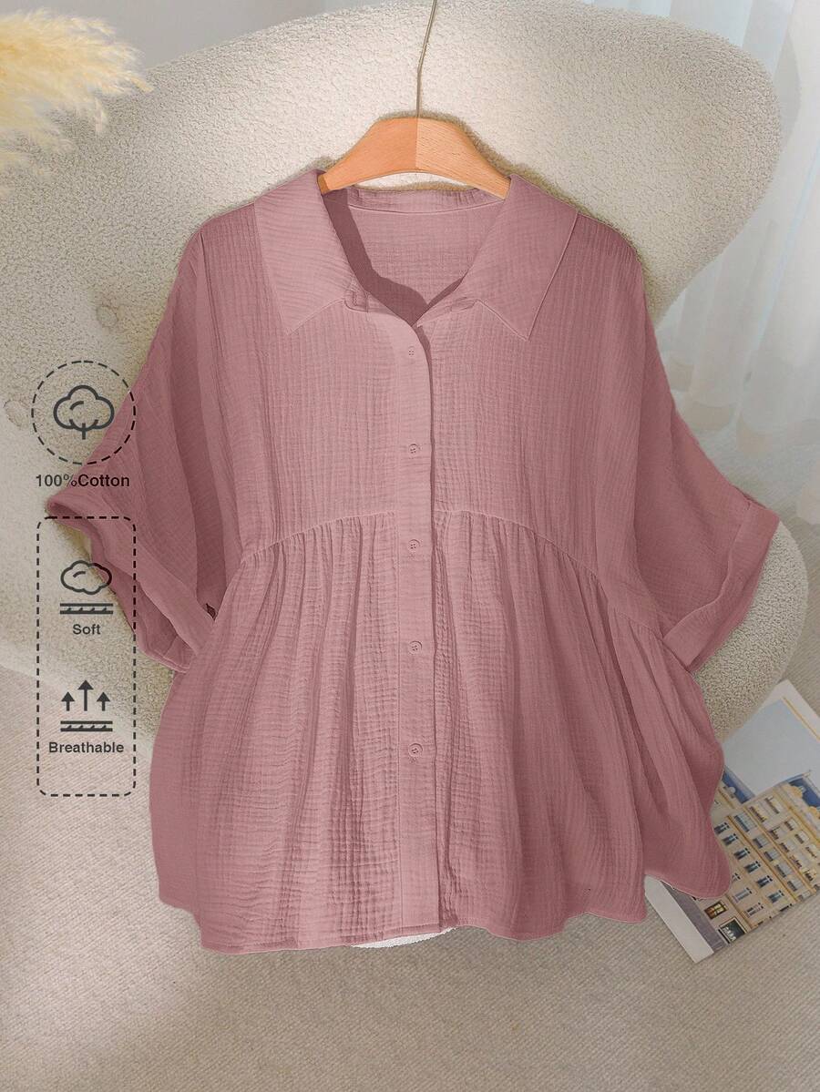 CosyJoli Plus Size Casual Dolman Sleeve Cardigan Blouse - Dusty Pink - View 1