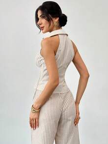 Firerie 女士优雅简约通勤日常条纹高腰上衣，适合约会、通勤等场合。 - 酒紅色 - 查看 8