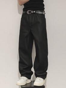 STEELVANCE 男士简约涂层口袋牛仔裤，休闲日常穿着，适合外出、休闲、通勤、工作及各种场合。 - 黑色 - 查看 3