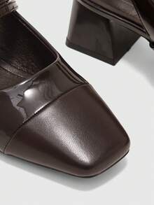 CUCCOO BIZCHIC Ladies Square Heel Mary Jane Buckle High Heels Elegant Fashion - Coffee Brown - View 5