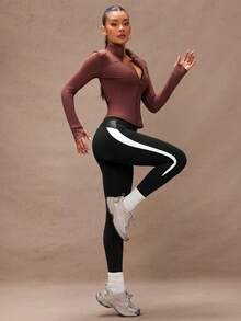 Lumalex Quần legging thể thao cạp cao màu tương phản dành cho nữ mặc hàng ngày - Đen và trắng - Xem 5