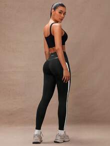 Lumalex Quần legging thể thao cạp cao màu tương phản dành cho nữ mặc hàng ngày - Đen và trắng - Xem 6