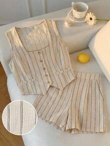 SHEIN EZwear Bộ vest công sở nữ kẻ sọc - Nhiều màu - Xem 6