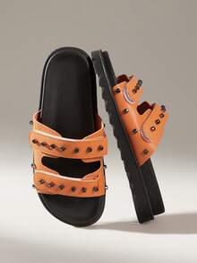 HighSole Sandalias de plataforma con decoración de remaches de moda para mujer para Navidad - Naranja - Ver 6