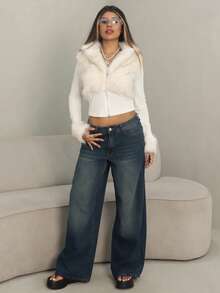 Rayane Ketlyn Fashionable Street Style White Faux Fur Zip-Up Long Sleeve Jacket For Women, Autumn/Winter,Fall - White - View 5