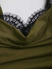 Sweetra Y2K Sexy Lace Patchwork Wide Leg Jumpsuit - Army Green - View 6