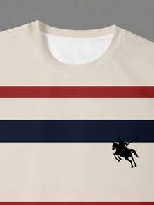 Manfinity Joysei 圆领修身条纹短袖休闲T恤套装，夏季日常穿着 - 彩色 - 查看 5